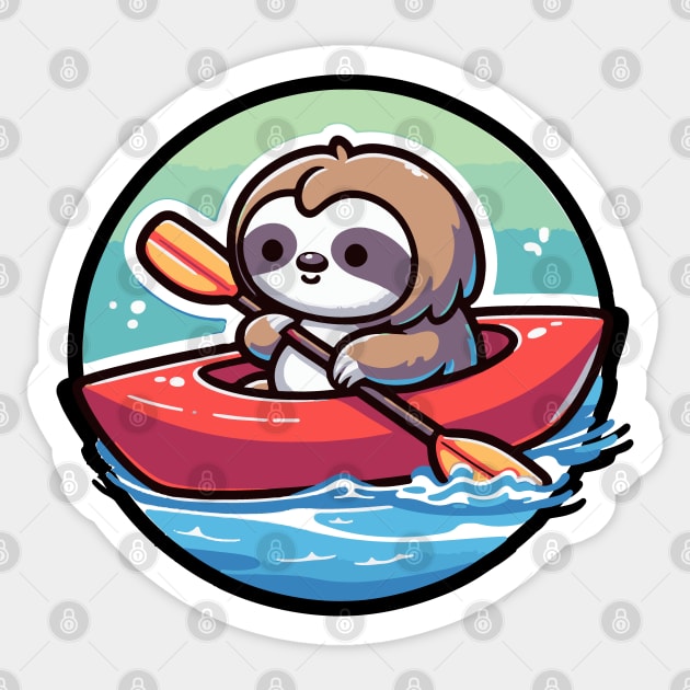 Kayaking Sloth Manga Design - Adorable River Adventure Sticker by Yesteeyear